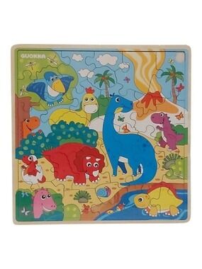 QUOKKA Wooden Dino Puzzle for Kids Ages 6-8 – 28-Piece Educational Toy